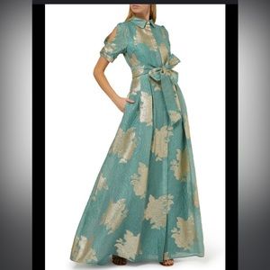 $550 NWOT Teri Jon Formal Evening Gown Dress Spring Leaf Wedding 14 Green Gold